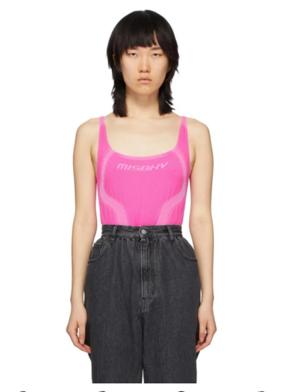 MISBHV Pink Scoop-Neck Logo Bodysuit